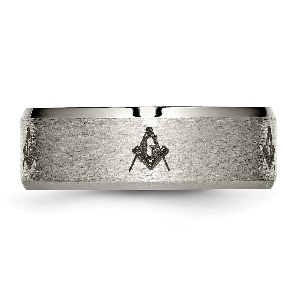 Exclusive 8mm Titanium Masonic Band - Stylish Laser-Engraved Beveled Edge