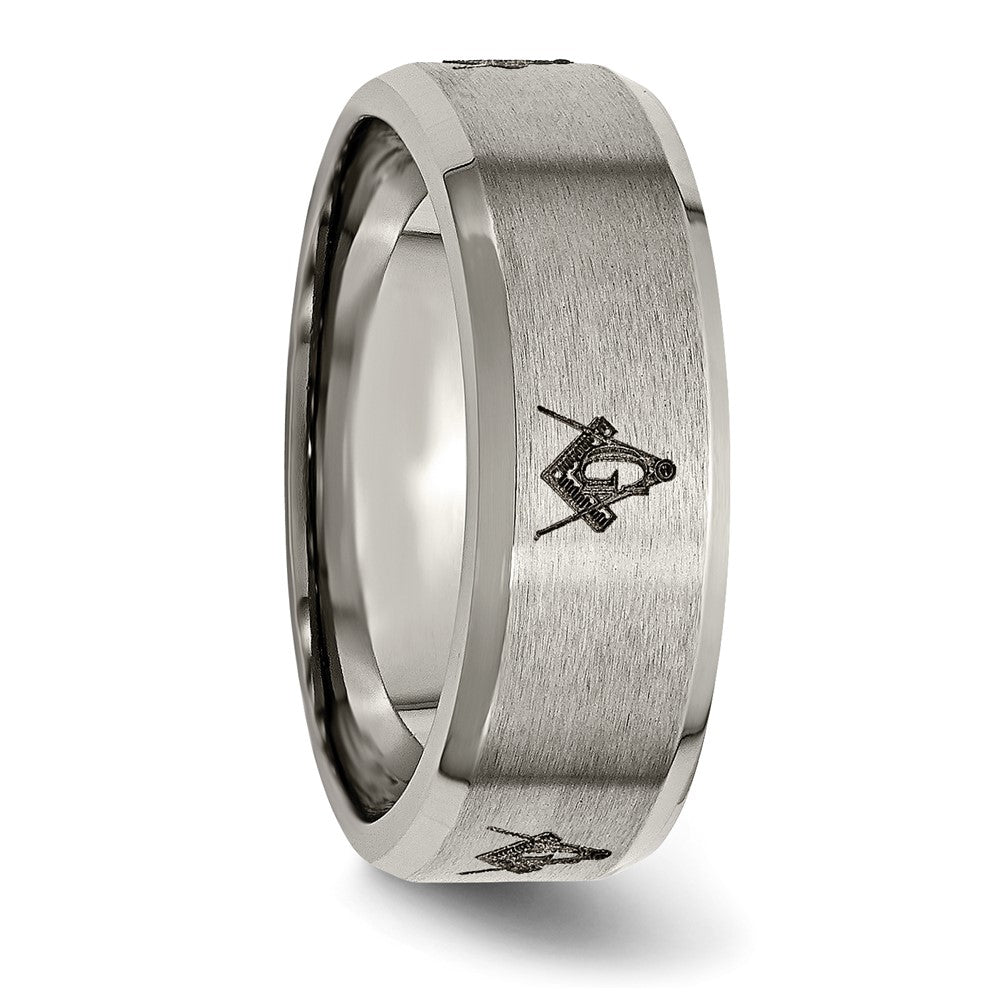 Exclusive 8mm Titanium Masonic Band - Stylish Laser-Engraved Beveled Edge