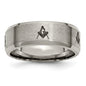 Exclusive 8mm Beveled Edge Band - Stylish Chiseled Titanium with Masonic Design-4
