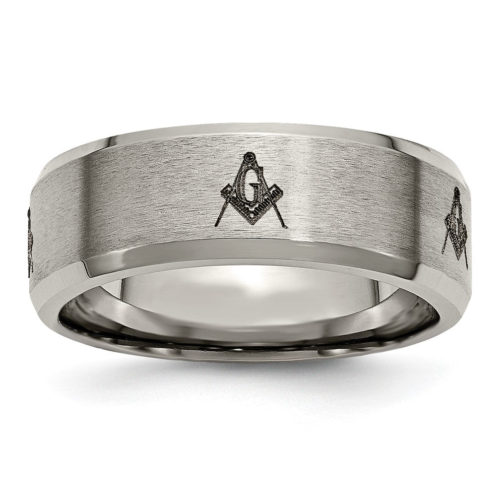 Exclusive 8mm Titanium Masonic Band - Stylish Laser-Engraved Beveled Edge