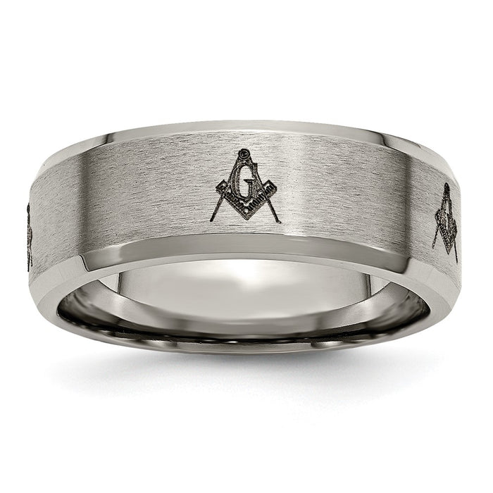 Exclusive 8mm Titanium Masonic Band - Stylish Laser-Engraved Beveled Edge-1
