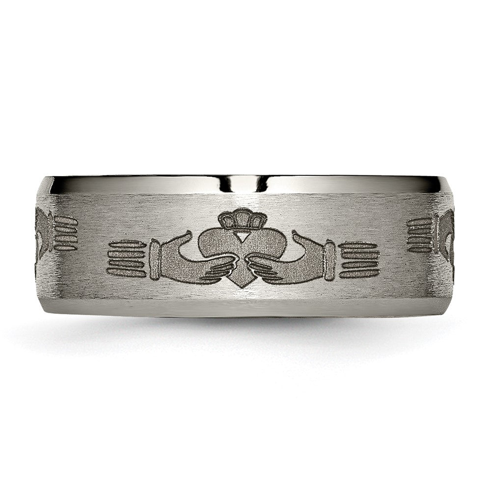 High-Quality 8mm Titanium Claddagh Band - Stylish Brushed & Polished Finish
