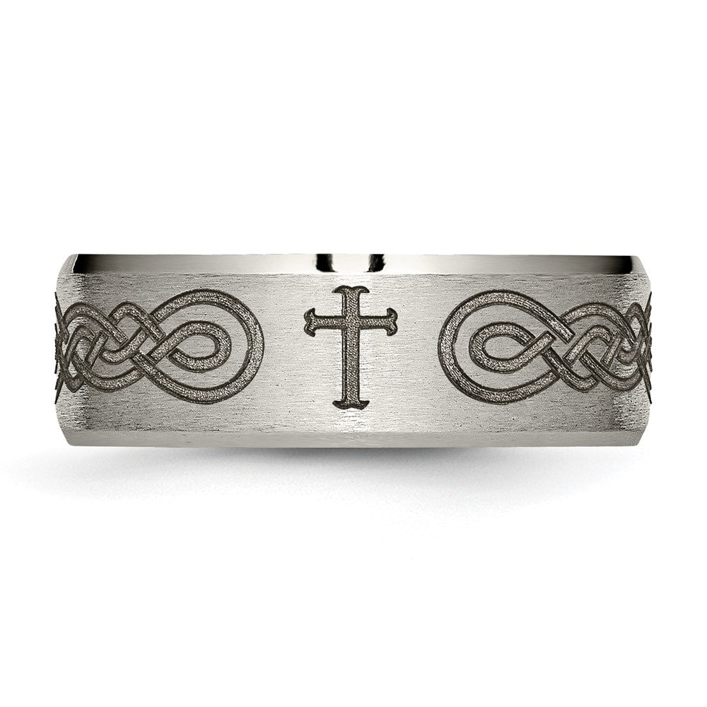 Exclusive 8mm Titanium Beveled Edge Band with Stylish Brushed & Polished Design