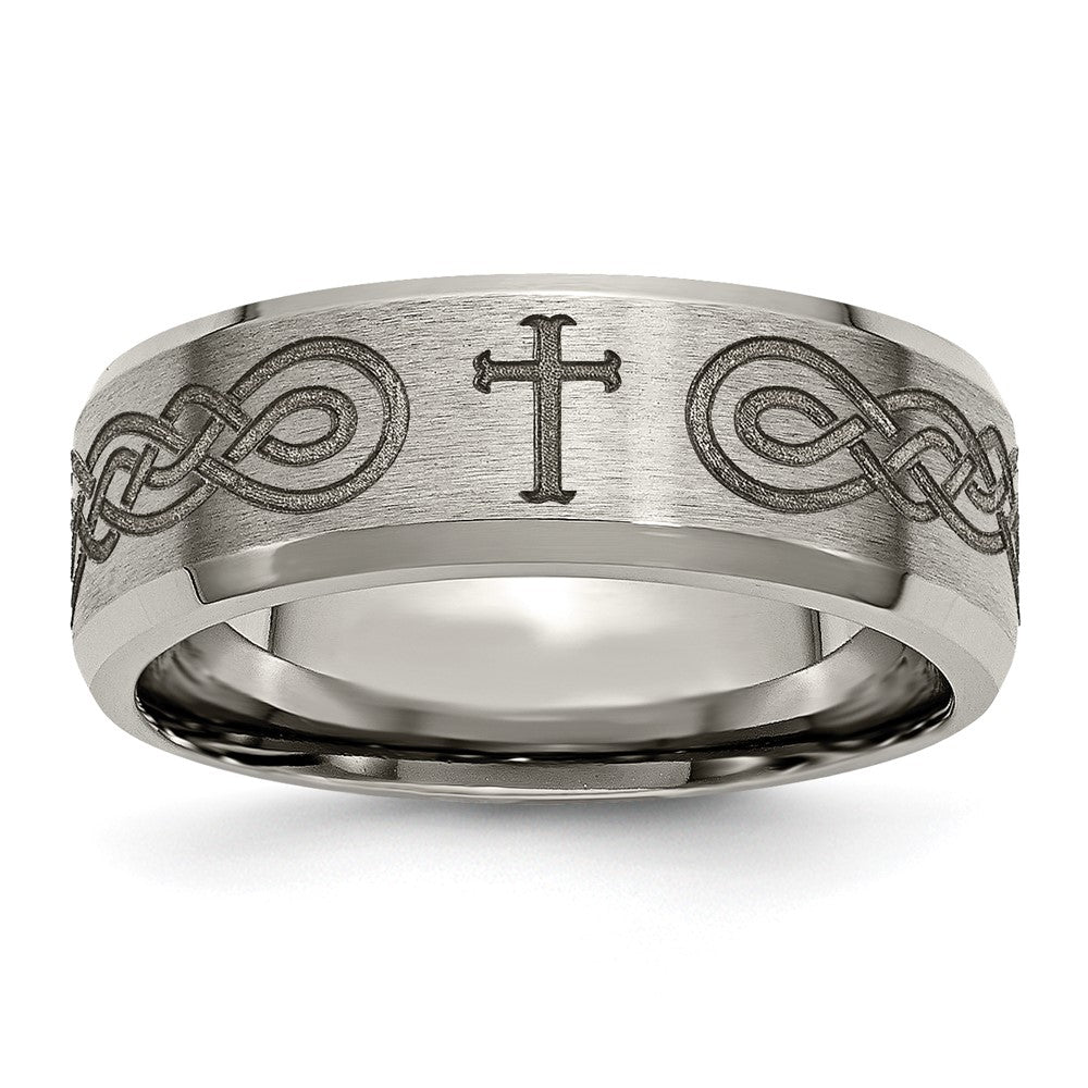 Exclusive 8mm Titanium Beveled Edge Band with Stylish Brushed & Polished Design