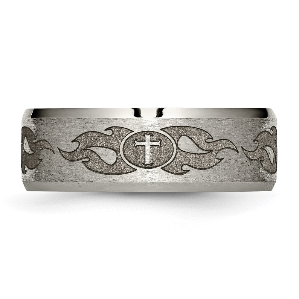 Buy Stylish 8mm Titanium Beveled Edge Band - Brushed & Polished Laser Design