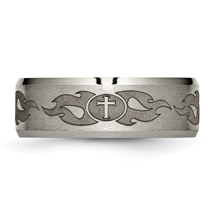 Buy Stylish 8mm Titanium Beveled Edge Band - Brushed & Polished Laser Design-3