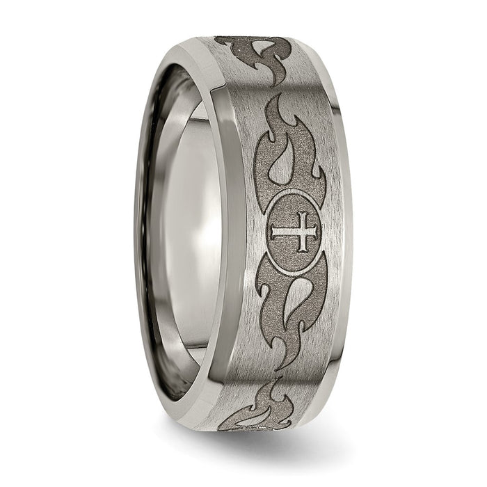 Buy Stylish 8mm Titanium Beveled Edge Band - Brushed & Polished Laser Design-4