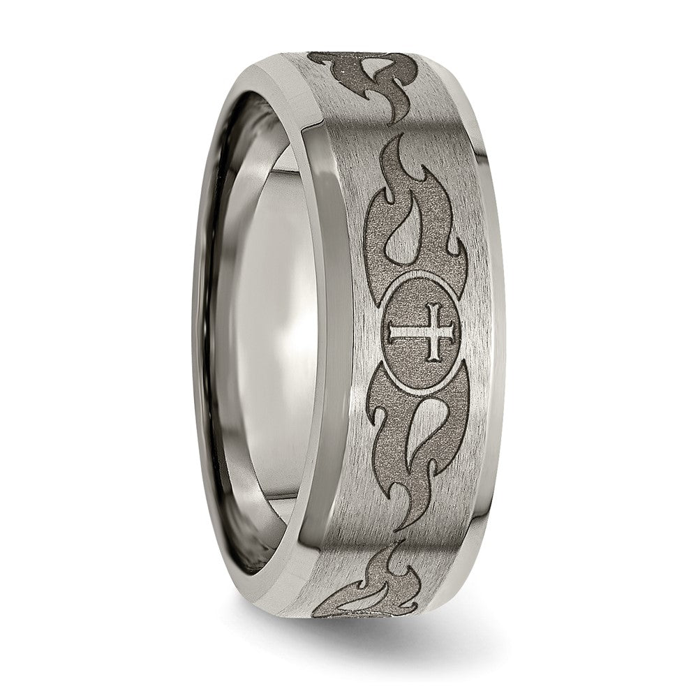 Buy Stylish Titanium 8mm Beveled Edge Band with Laser Design - Durable Value