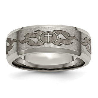Exclusive 8mm Brushed Titanium Band with Cross Design - Stylish & Durable
