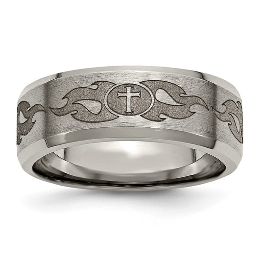 Buy Stylish 8mm Titanium Cross Band - Laser Design, Beveled Edge Finish