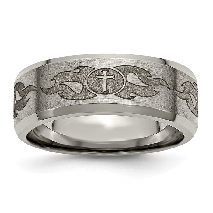 Buy Stylish Titanium 8mm Beveled Edge Band with Laser Design - Durable Value-1