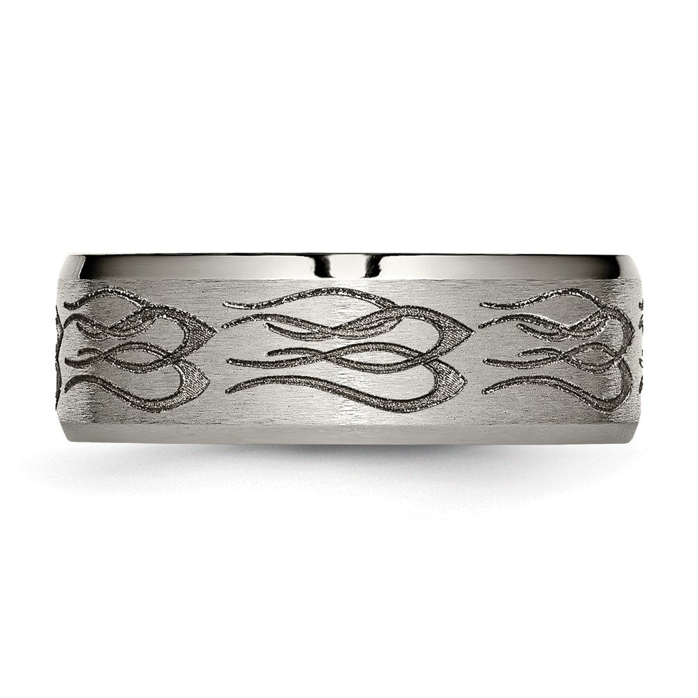 Exclusive 8mm Beveled Edge Titanium Band with Flame Design | Stylish Value