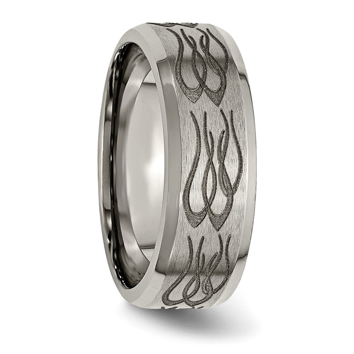 Exclusive 8mm Beveled Edge Titanium Band with Chiseled Flame Design-4