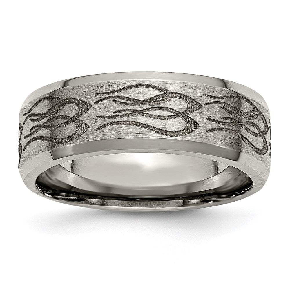 Exclusive 8mm Beveled Edge Titanium Band with Flame Design | Stylish Value