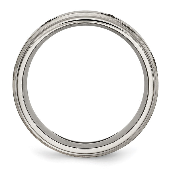 Chiseled Titanium 8mm Ridged Edge Band with Laser Design & Shine