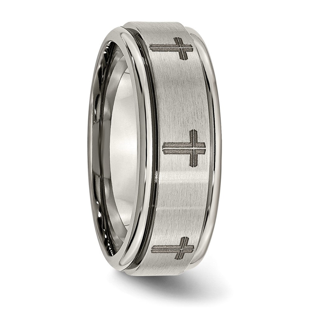High-Quality 8mm Titanium Ridged Edge Band - Stylish Brushed & Polished Design