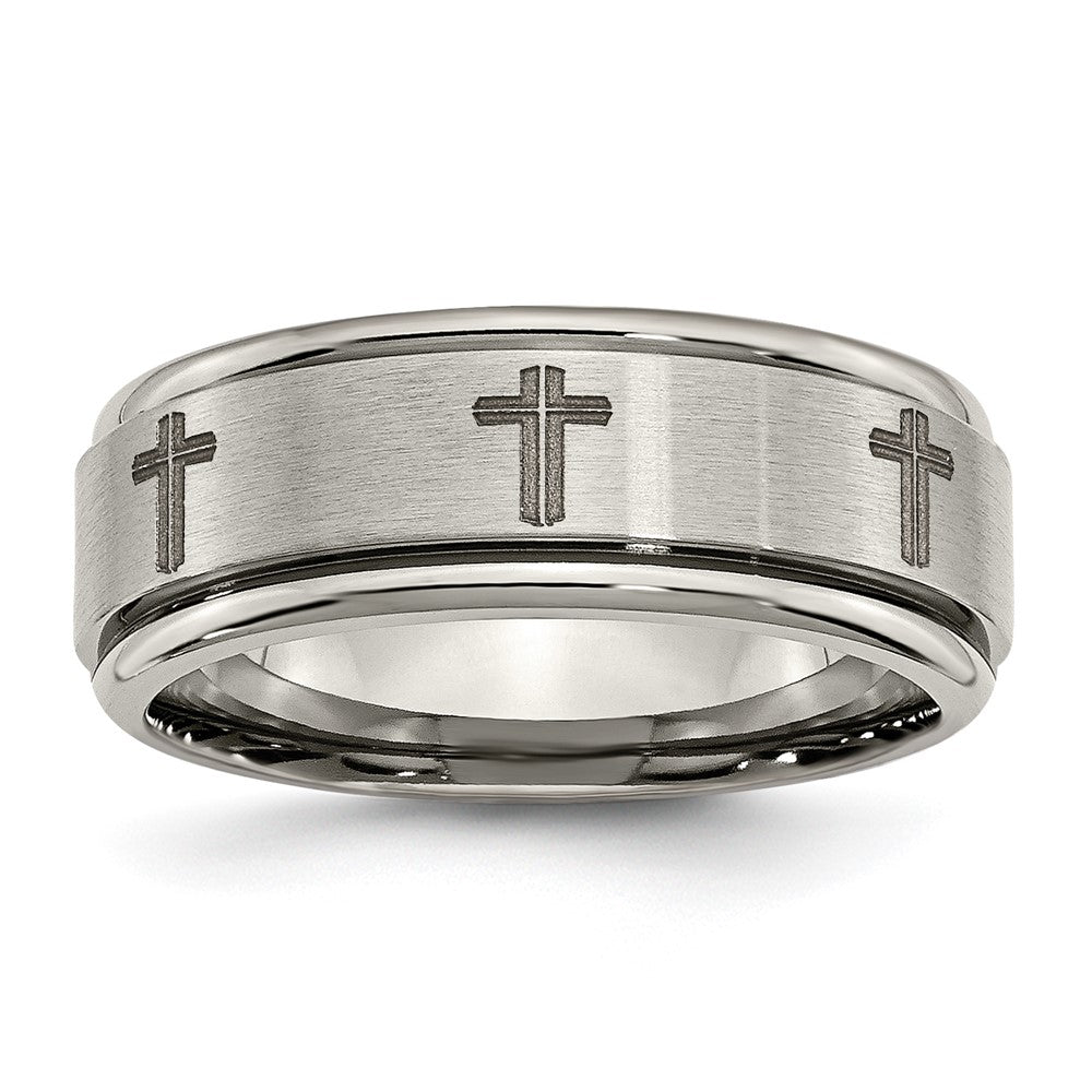 High-Quality 8mm Titanium Ridged Edge Band - Stylish Brushed & Polished Design