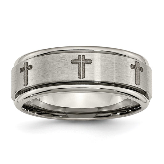 High-Quality 8mm Titanium Ridged Edge Band - Stylish Brushed & Polished Design
