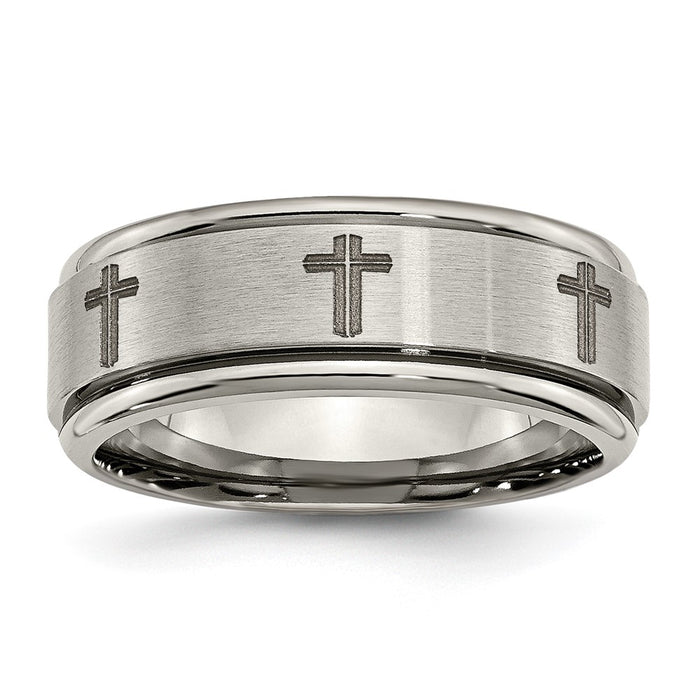 High-Quality 8mm Titanium Ridged Edge Band - Stylish Brushed & Polished Design-1