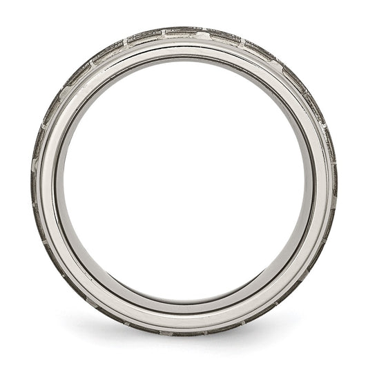 High-Quality Chiseled Titanium 8mm Ridged Edge Band - Stylish Laser Design