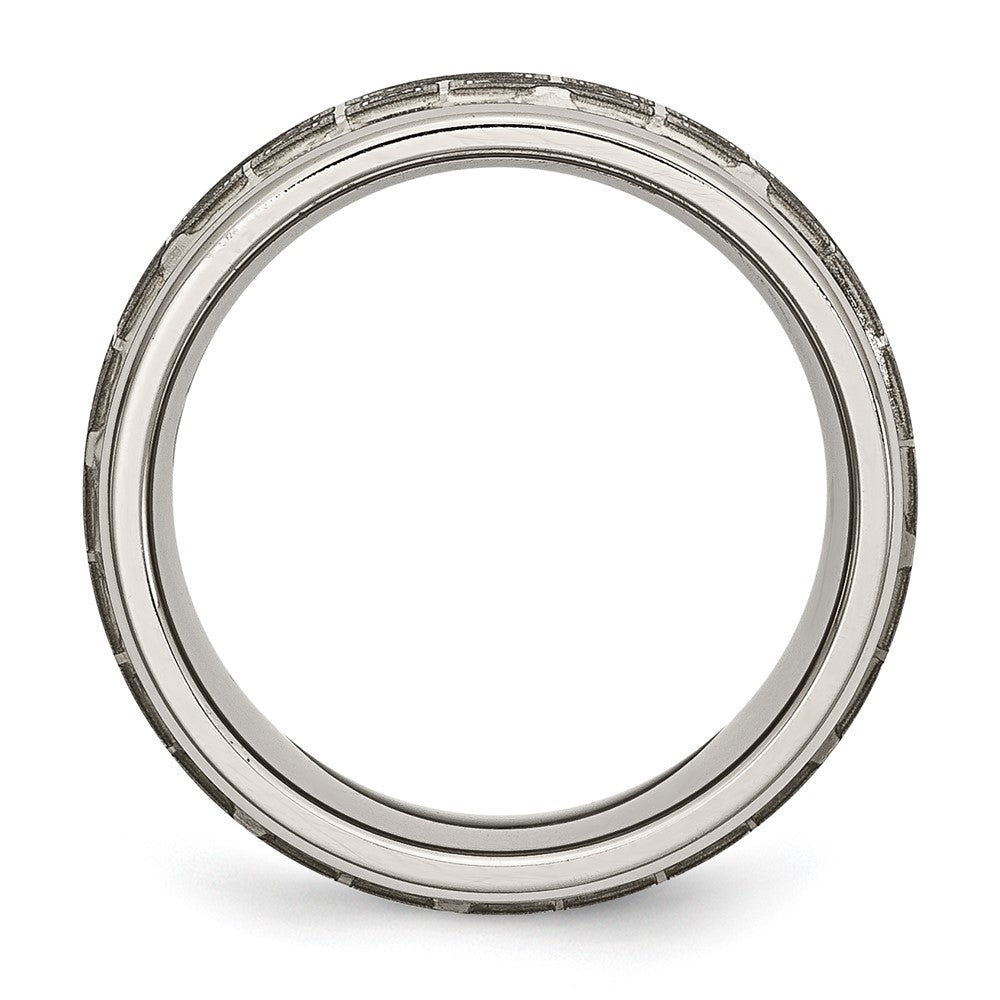High-Quality Chiseled Titanium 8mm Ridged Edge Band - Stylish Laser Design