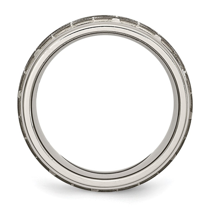 High-Quality Chiseled Titanium 8mm Ridged Edge Band - Stylish Laser Design-2
