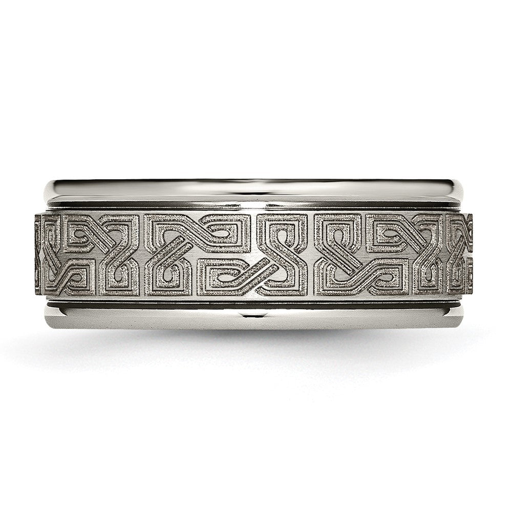 High-Quality Chiseled Titanium 8mm Ridged Edge Band - Stylish Laser Design