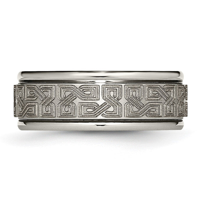 High-Quality Chiseled Titanium 8mm Ridged Edge Band - Stylish Laser Design-3