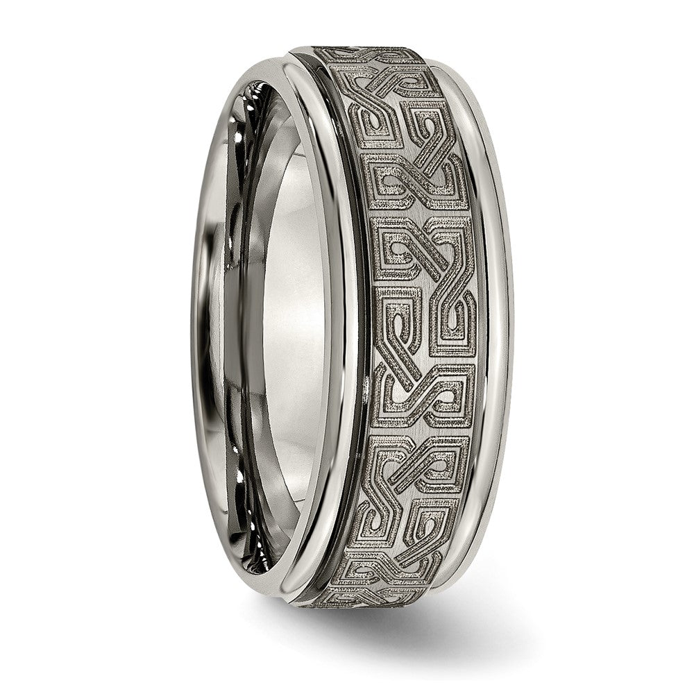 High-Quality Chiseled Titanium 8mm Ridged Edge Band - Stylish Laser Design