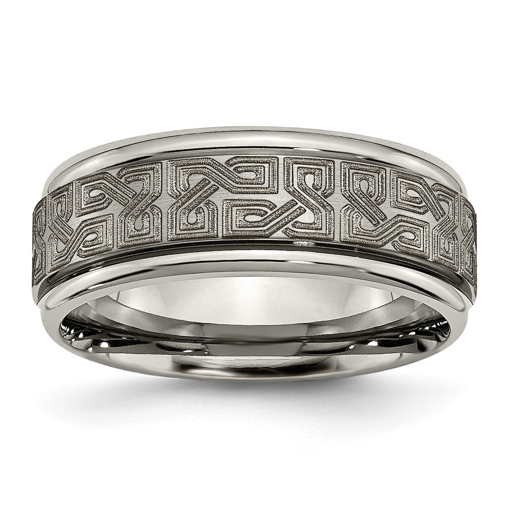 High-Quality Chiseled Titanium 8mm Ridged Edge Band - Stylish Laser Design