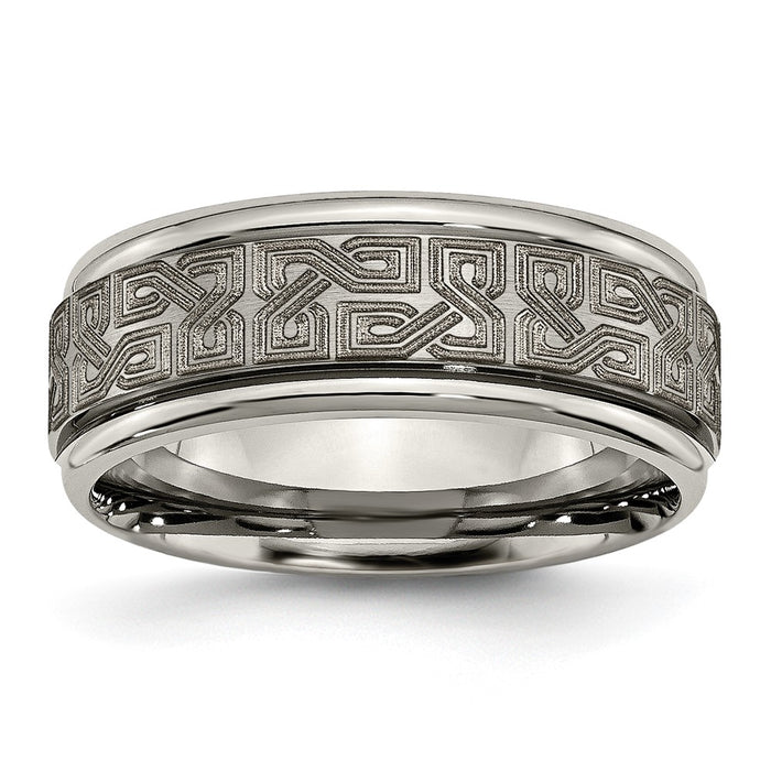 High-Quality Chiseled Titanium 8mm Ridged Edge Band - Stylish Laser Design-1
