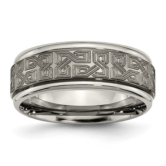 High-Quality Titanium 8mm Ridged Edge Band - Stylish Brushed & Polished Design