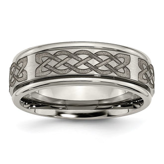 Buy Stylish Celtic Laser-Engraved 8mm Ridged Edge Band in Titanium