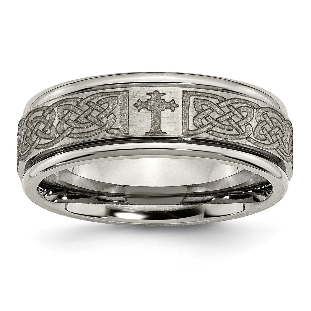 High-Quality 8mm Titanium Brushed & Polished Cross Band - Stylish Design!
