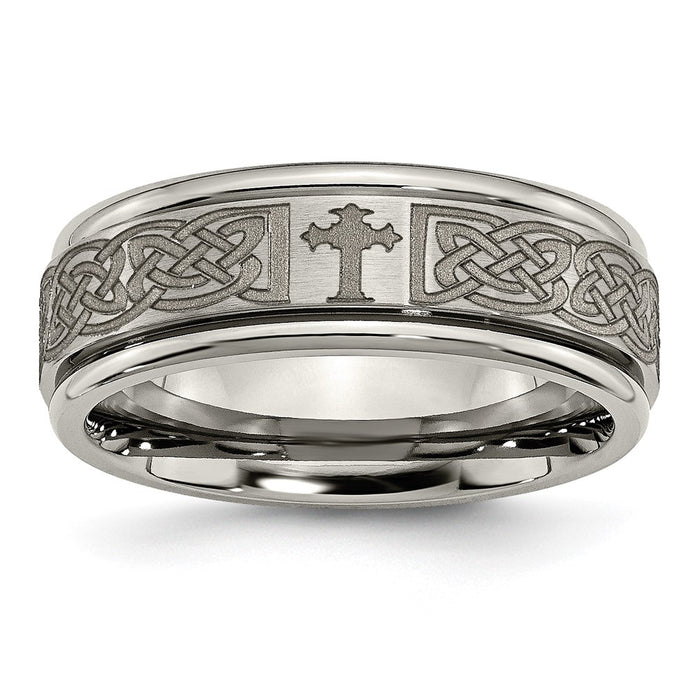 High-Quality 8mm Titanium Brushed & Polished Cross Band - Stylish Design!-1
