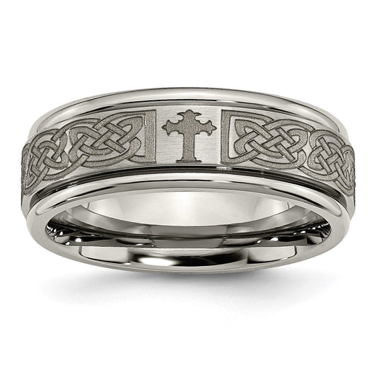 High-Quality 8mm Titanium Ridged Edge Band with Stylish Laser Design