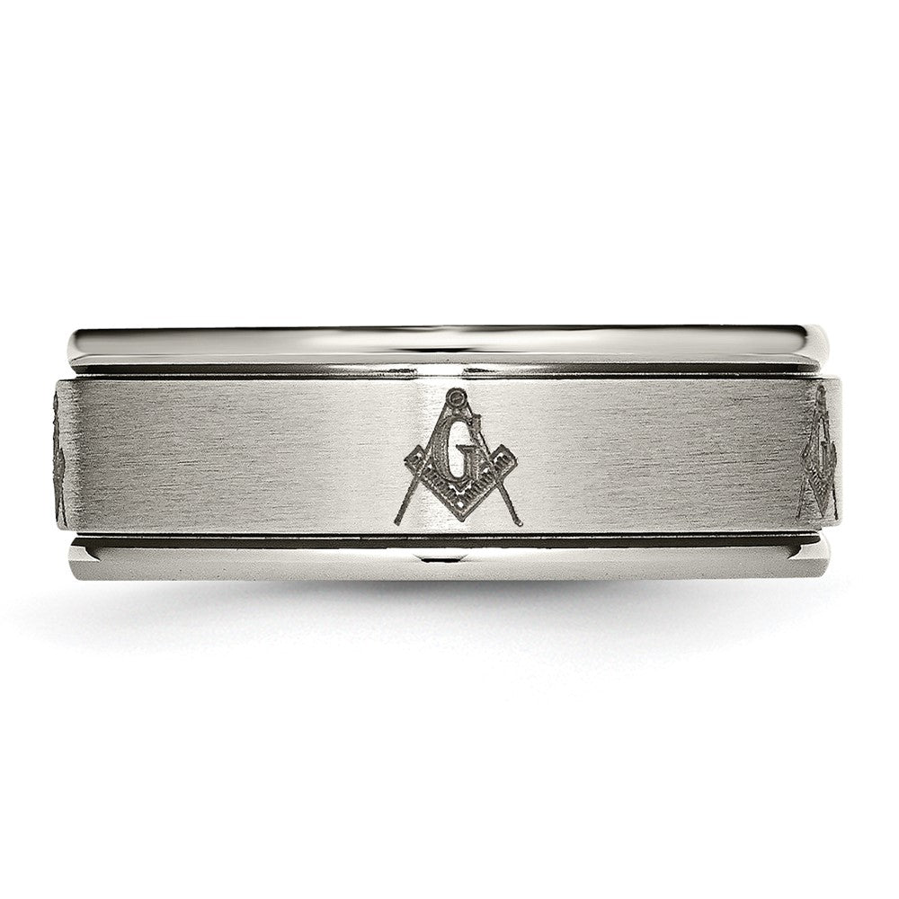 Buy High-Quality 8mm Chiseled Titanium Wedding Band with Masonic Design - Stylish Value