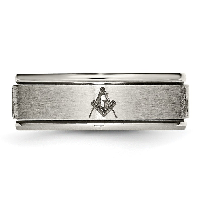 Buy High-Quality 8mm Chiseled Titanium Wedding Band with Masonic Design - Stylish Value-3