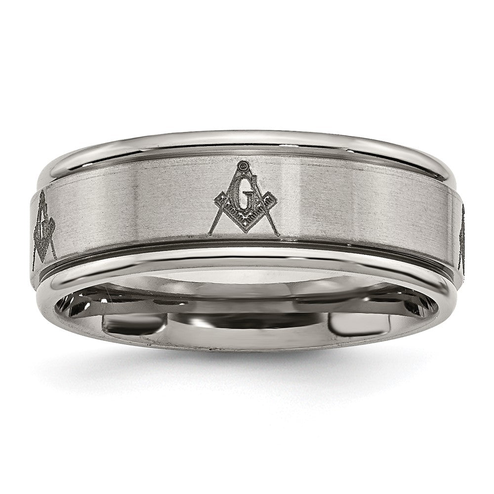 Buy High-Quality 8mm Chiseled Titanium Wedding Band with Masonic Design - Stylish Value