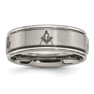 Buy High-Quality 8mm Chiseled Titanium Wedding Band with Masonic Design - Stylish Value
