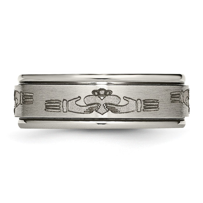 High-Quality Chiseled Titanium 8mm Ridged Edge Band | Stylish Claddagh Design-3