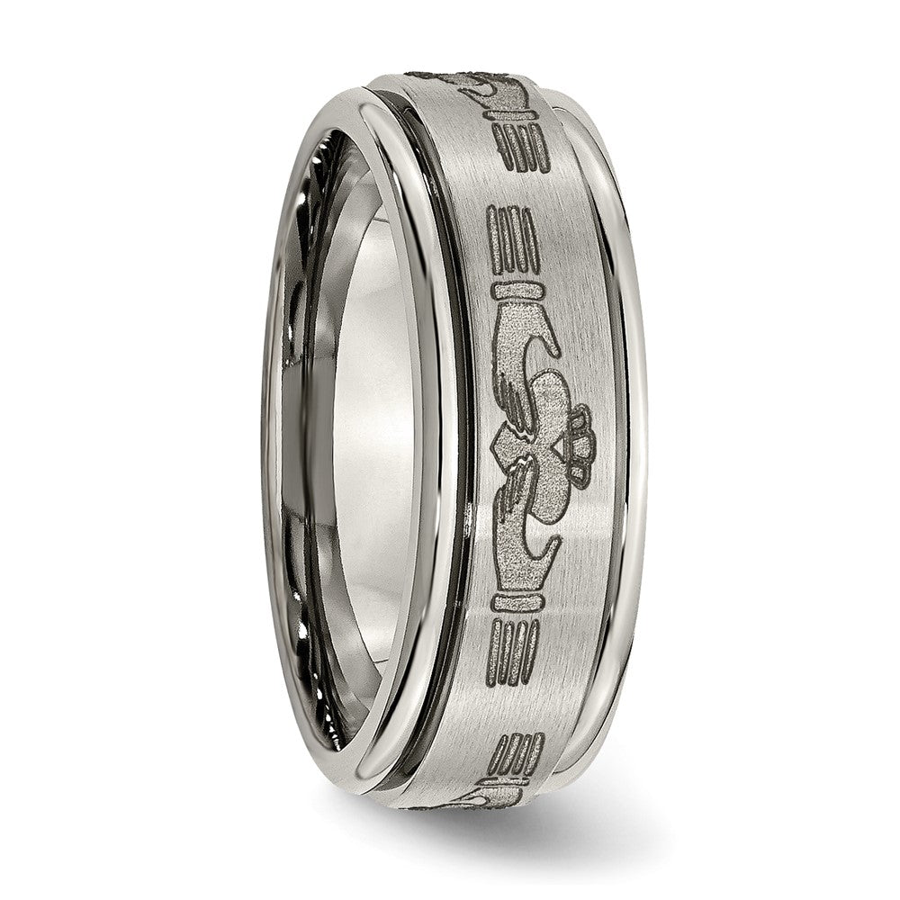 High-Quality 8mm Chisel Titanium Claddagh Band - Stylish and Affordable Design