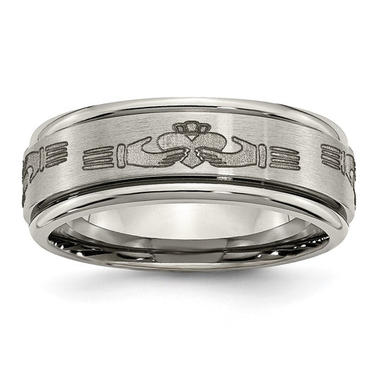 High-Quality 8mm Titanium Band with Claddagh Design - Stylish & Durable