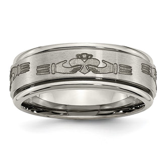 Buy 8mm Ridged Edge Titanium Band - Stylish Claddagh Design, Affordable Luxury