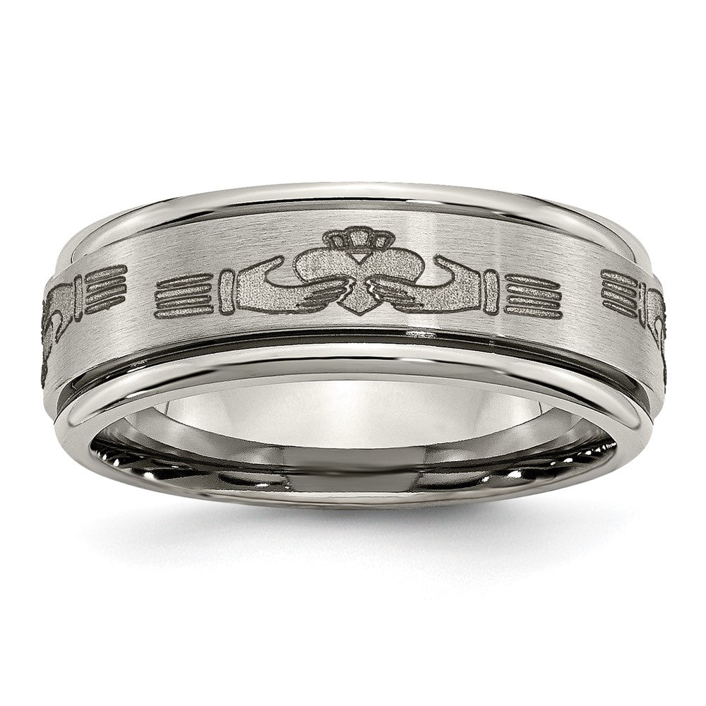High-Quality 8mm Chisel Titanium Claddagh Band - Stylish and Affordable Design