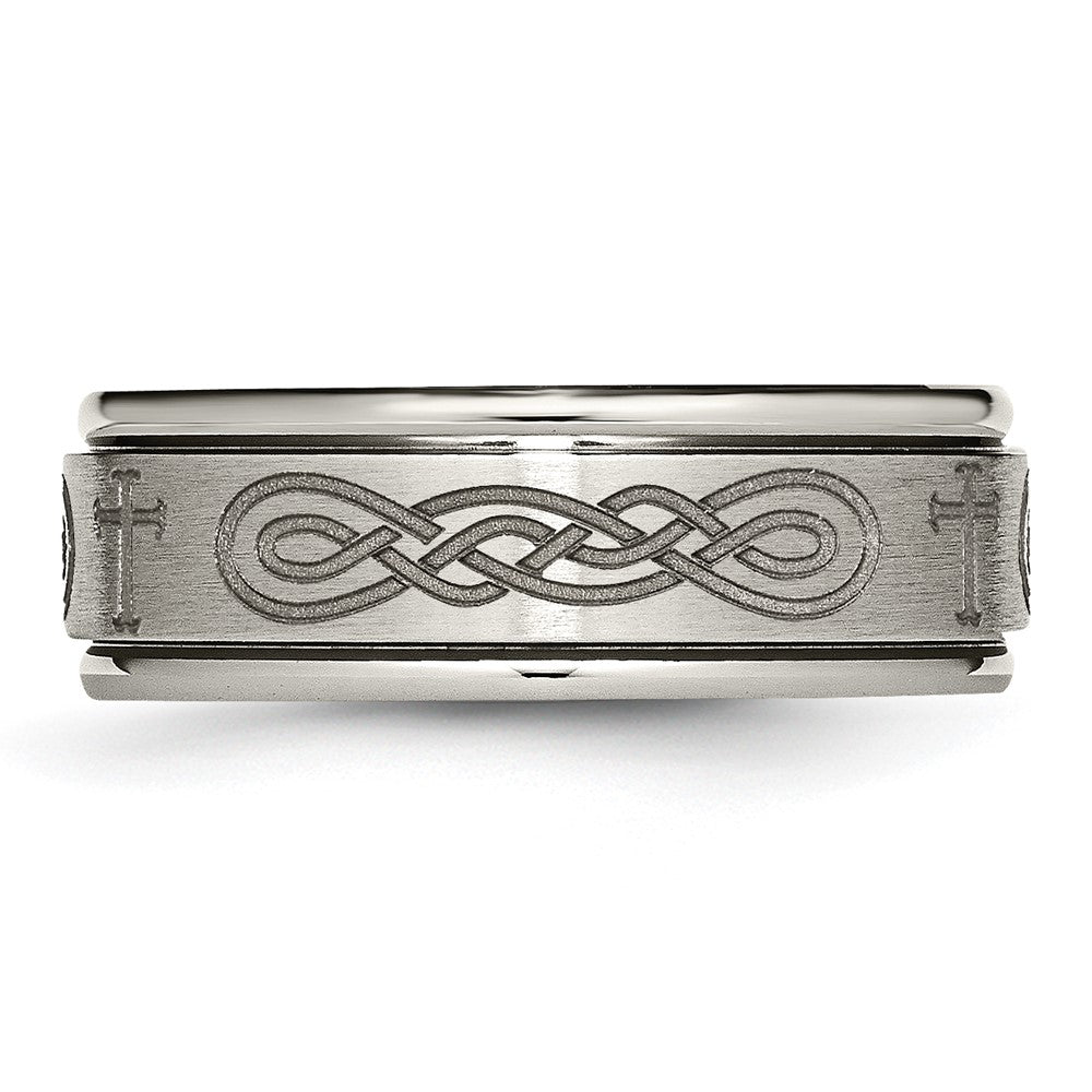 High-Quality 8mm Brushed Titanium Cross Band - Stylish Laser Design & Ridged Edges