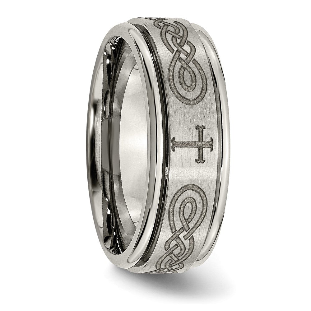 High-Quality 8mm Titanium Band | Stylish Ridged Edge & Laser Design