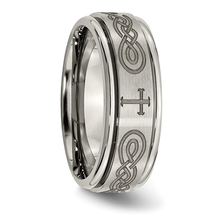 High-Quality 8mm Titanium Band | Stylish Ridged Edge & Laser Design-5