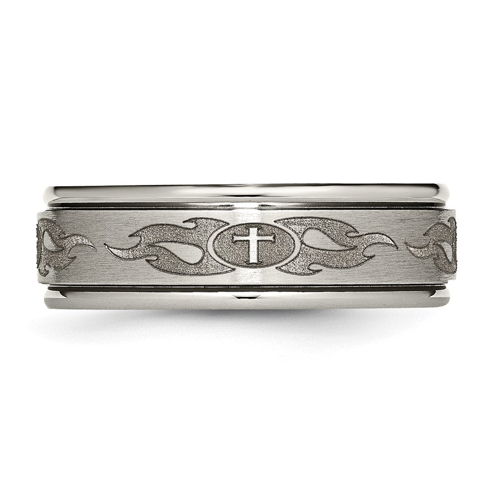 Buy Stylish Titanium 8mm Ridged Edge Band - Brushed & Polished Design