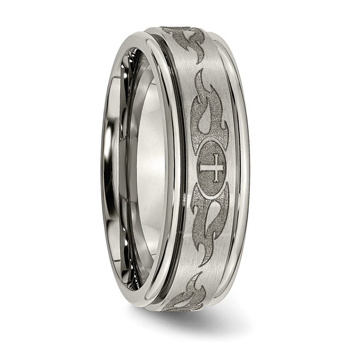 Buy Stylish Titanium 8mm Ridged Edge Band - Brushed & Polished Design-4